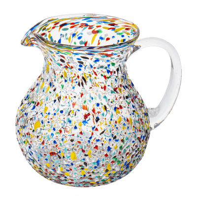 Hand Blown Mexican Glass Pitcher – Confetti Rock Design 70 Ounces - Colorful Beverage Pitcher for Homemade Juice & Iced Tea Cinco De Mayo by The Wine Savant, Blown Glass Pitcher