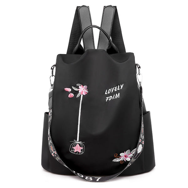 Cloth Backpack Female Embroidery Backpack Bag Nylon Anti-Theft Waterproof Women's Backpack Fashionable Anti-theft Women Backpacks Nice Print School Bag High Quality Large Capacity Backpack (