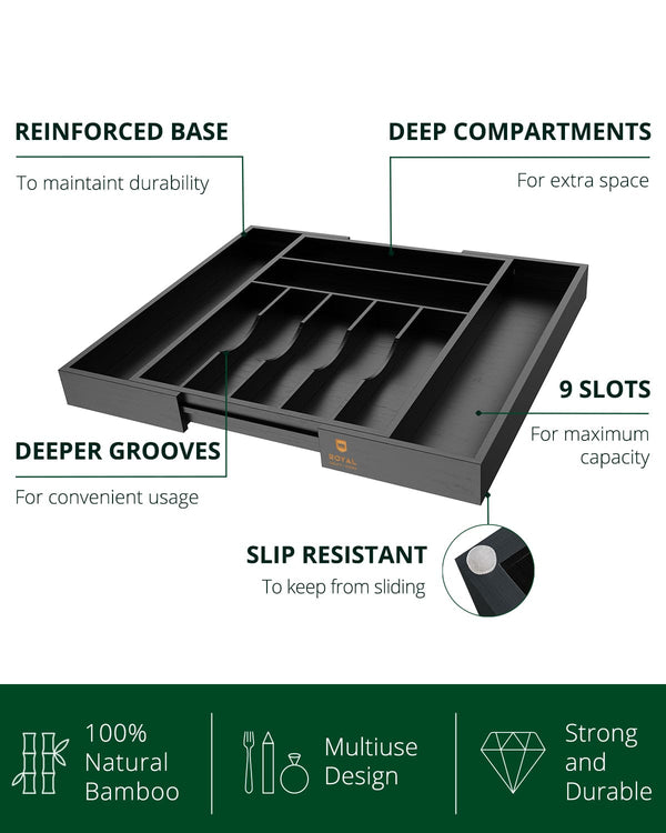 Silverware Drawer Organizer, Black (9 Slots)