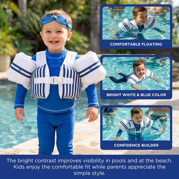 Floating Jackets with Sleeves for Pool or Beach | 1-3 Years | White & Blue