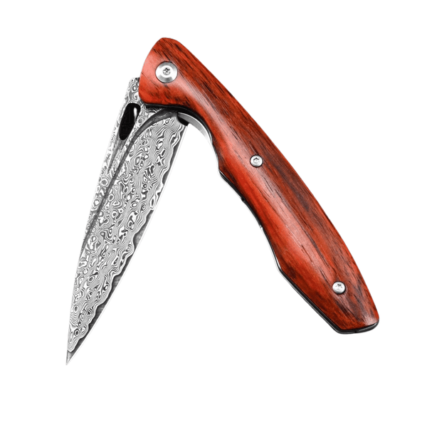 Quicksilver Handmade Japanese Damascus Pocket Knife with Exotic Red Sandalwood Handle