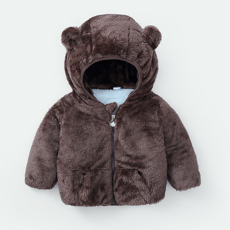 Modern Winter Fleece Children's Sweater Boys and Girls Hoodie Jacket Warm Baby Coat  With Bear Ears