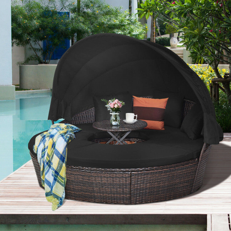 Outdoor Daybed with Retractable Canopy - Black