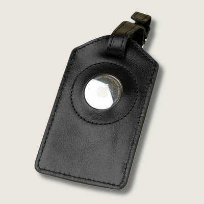 Premium Leather AirTag Luggage Tag - Black - Clovis