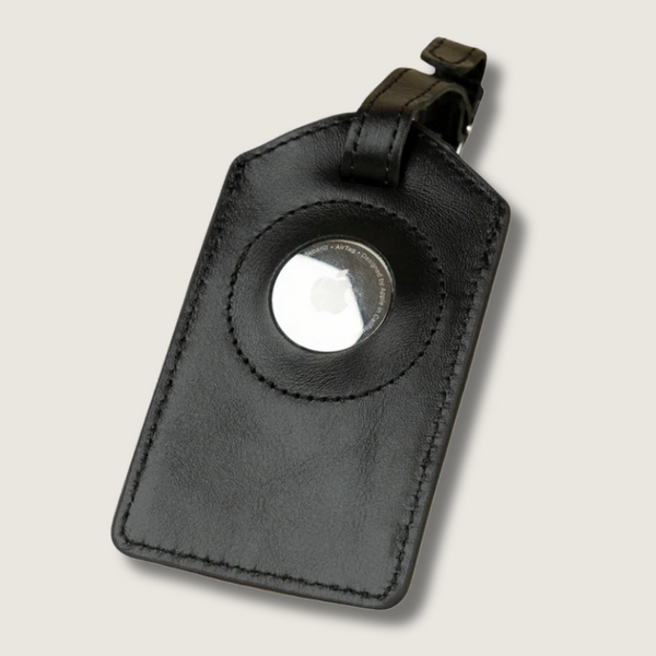 Premium Leather AirTag Luggage Tag - Black - Clovis