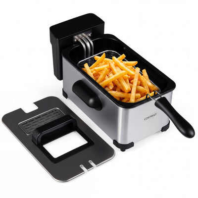 3.2-Qt Electric Deep Fryer with 1700W LED Touch Screen and Enamel Oil Tank-Silver