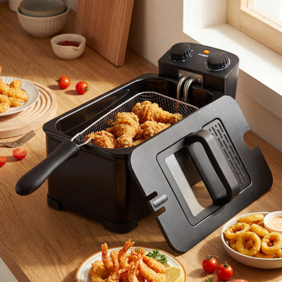 3.2 Quart Electric Stainless Steel Deep Fryer with Timer-Black