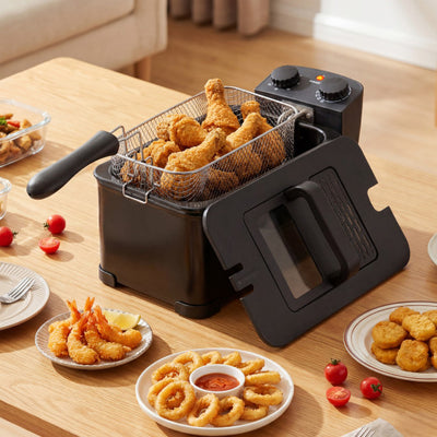 3.2 Quart Electric Stainless Steel Deep Fryer with Timer-Black