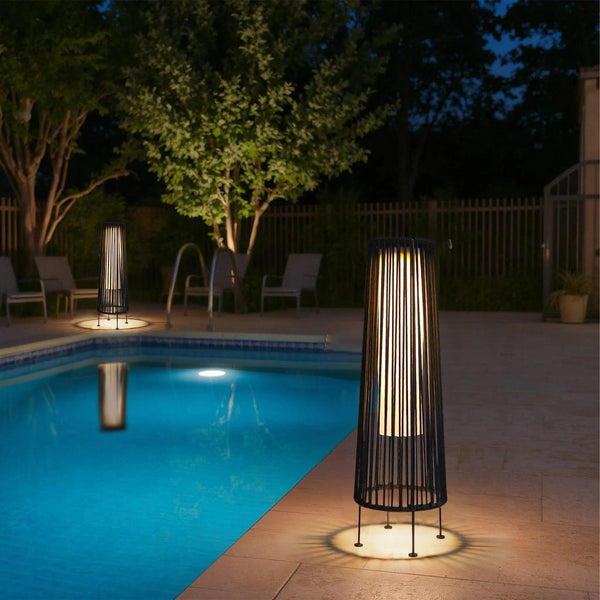 2 Piece Solar Powered Lantern Wicker Solar Patio Lamp Black