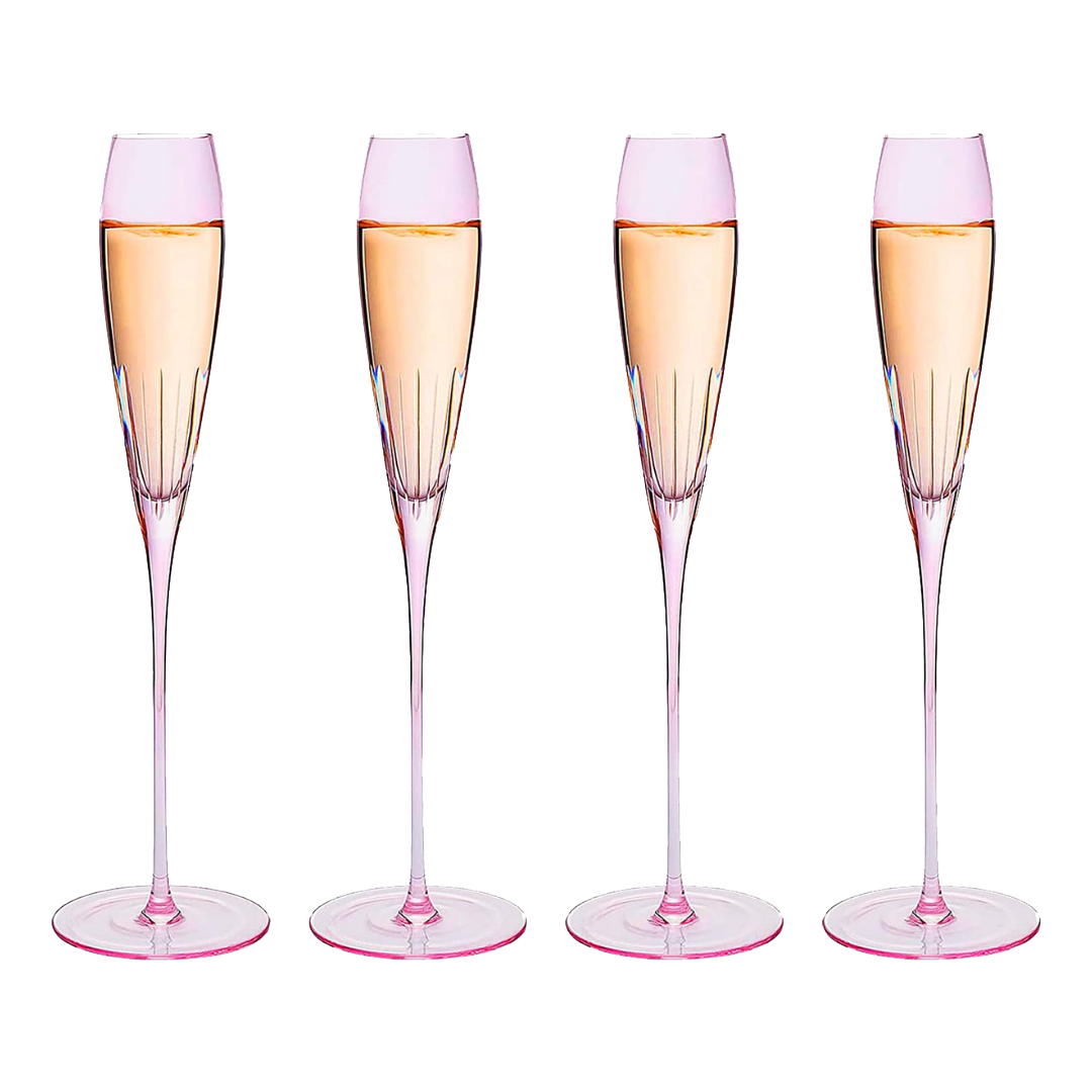 The Wine Savant Parisian Performance Glassware French Paris Collection Crystal Pink Glasses, Red & White Wines For Weddings Present Everyday Beautiful Gift Anniversary (Champagne)