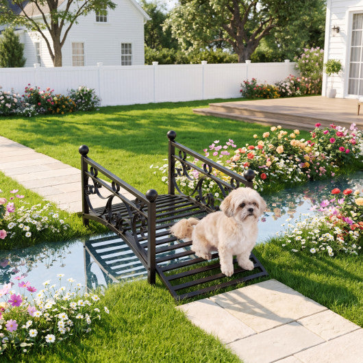 3.3 ft Garden Metal Bridge with Dual Patterned Side Rails
