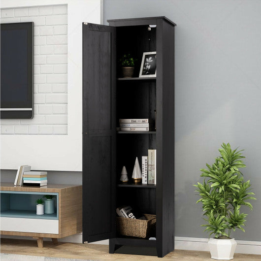 Linen Tower Bathroom Storage Cabinet Tall Slim Side Organizer with Shelf-Black