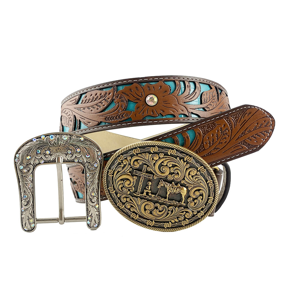 TOPACC Western Turquoise Belts - Horse Cross Sword Horse Belt Buckle Copper/Bronze