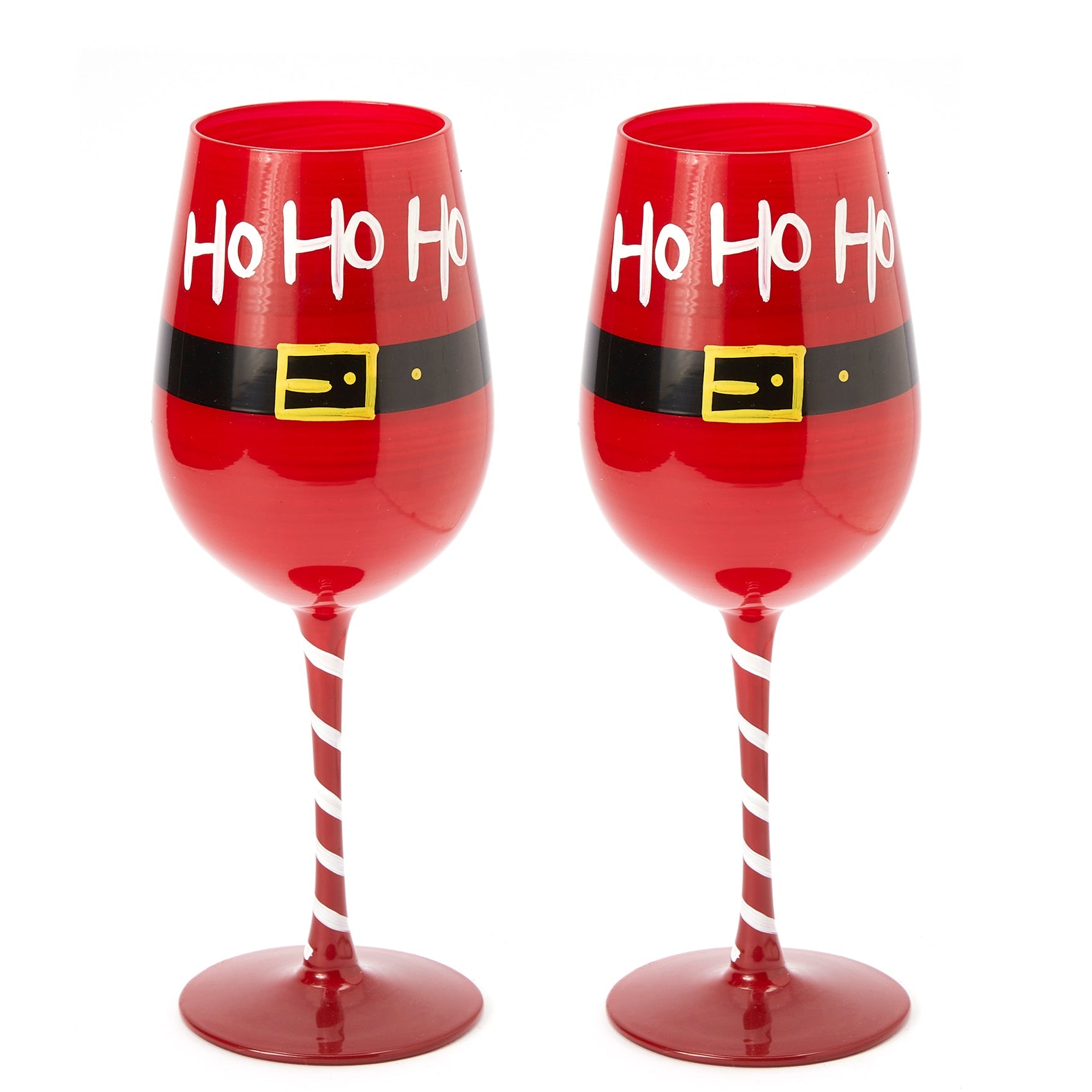 Ho Ho Ho Santa's Christmas Stemmed Wine & Water Glasses - Set of 2 - HoHoHo, Red & Black, 9