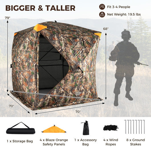 3-4 Person Hunting Blind 270° See-Through Pop-up Ground Blind with Full-Open Swing Door