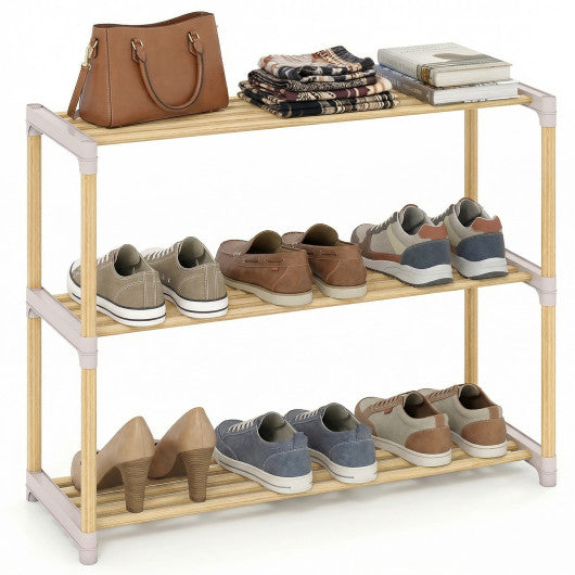 3/4-Tier Solid Wood Shoe Rack with Slatted Open Shelves-3-Tier