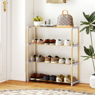 3/4-Tier Solid Wood Shoe Rack with Slatted Open Shelves-4-Tier
