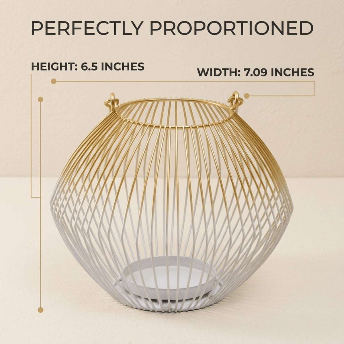 White Gold Candle Holder - Modern Glass Lantern for Indoor Outdoor Decor