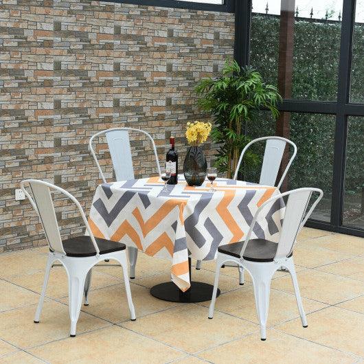 4 Pieces Tolix Style Metal Dining Side Chair Stackable Wood Seat-White