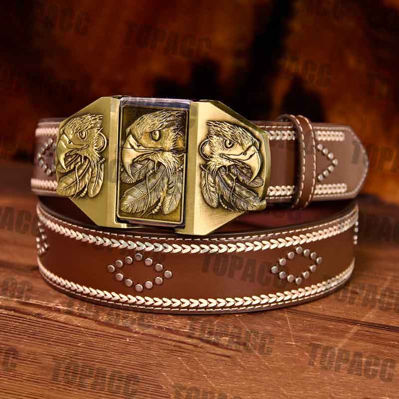 Eagle Light Up Buckle - Leather Vintage Belt