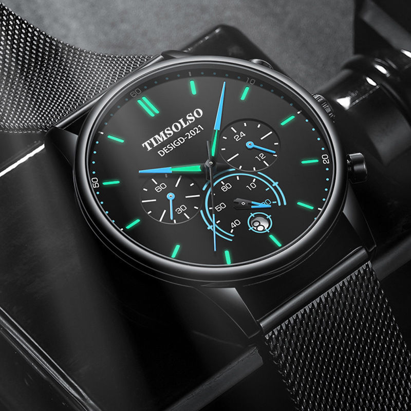 New Fashion Luminous Mens Watches Luxury Sport Quartz Mesh Strap Elegant  Waterproof Wristwatch For Men