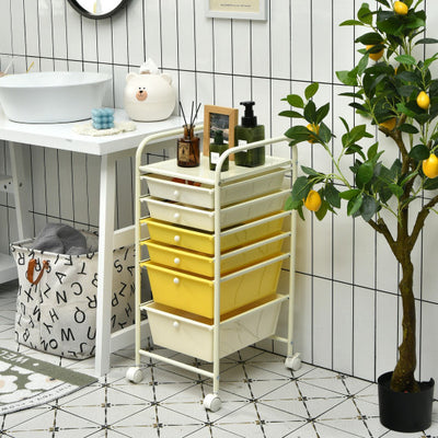 6 Drawers Rolling Storage Cart Organizer-Yellow