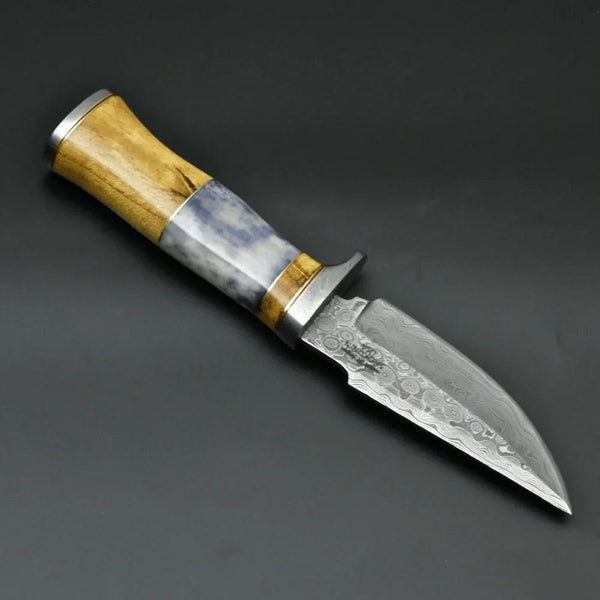 Legion Damascus Hunting Knife with Exotic Yellow Heart & Bone Handle - Gifts for You 'n Me
