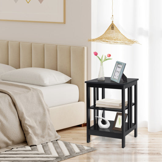 3-Tier Nightstand Sofa Side Table with Baffles and Round Corners-Black