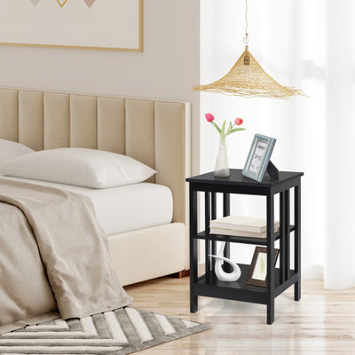 3-Tier Nightstand Sofa Side Table with Baffles and Round Corners-Black