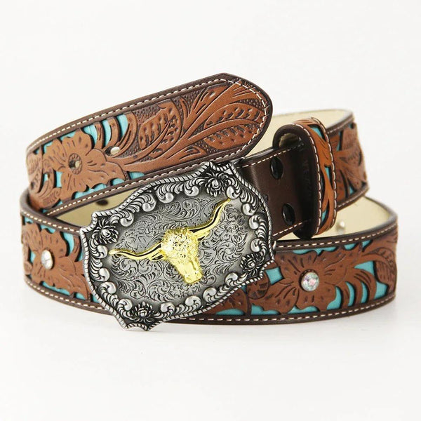 TOPACC Western Turquoise Belts - Texas Longhorn Belt Buckle - Gifts for You 'n Me
