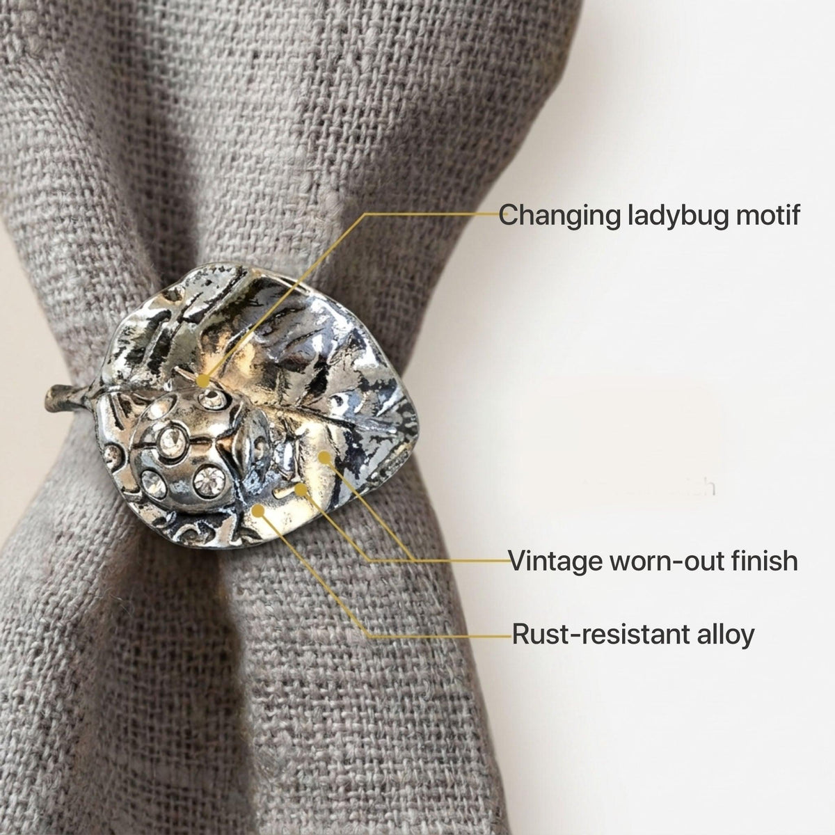 Silver Ladybug Napkin Rings – Set of 4