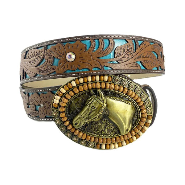 TOPACC Western Turquoise Belts - Oval Wood Beads Horse Belt Buckle - Gifts for You 'n Me