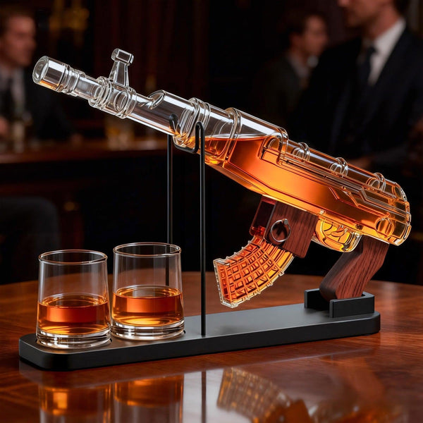 Gifts for Men Dad, Guns Whiskey Decanter Set for Men - Gun Decanter, Detachable Magazine & 2 Bullet Shot Glasses, Liquor Dispenser for Bar, Cool Anniversary Birthday Military Present Ideas