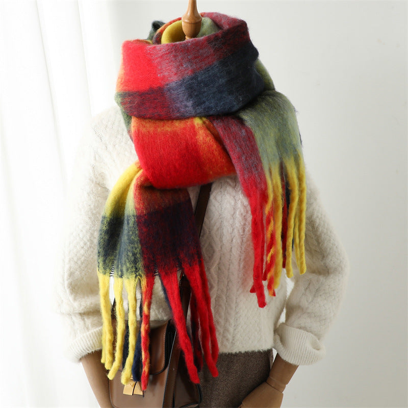 New Luxury Winter Soft Head Wraps Plaid Scarf Shawls Cashmere  Warm Cashmere Scarves Rainbow For Women