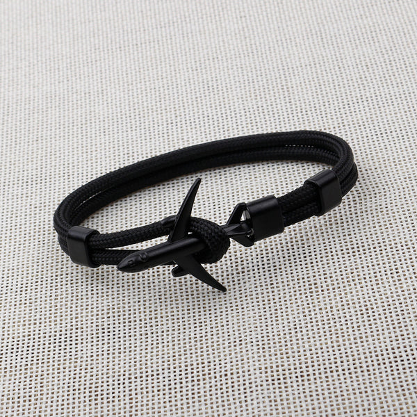 Modern Fashion Airplane Anchor Bracelets Men Charm Rope Chain Paracord Bracelet Women Male Air Force Style Wrap Metal Sport Hook Gift