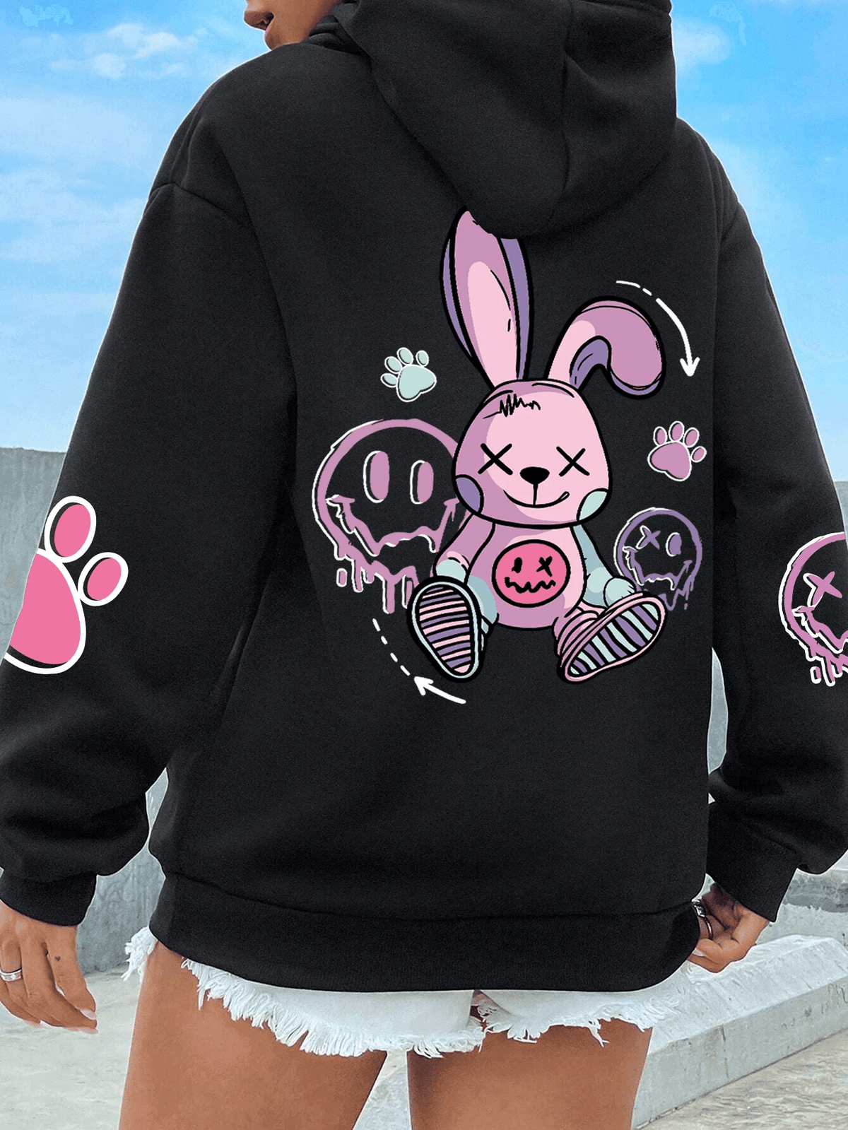 Hip Hop Oversized Printed Hoodie for Women Casual Fleece Sweatshirt