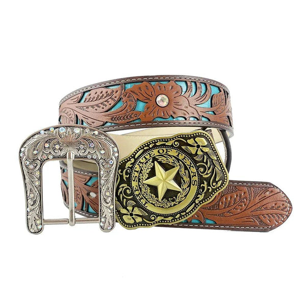 TOPACC Western Turquoise Belts - Pentagram 'The State Of Texas' Belt Buckle Copper/Bronze - Gifts for You 'n Me
