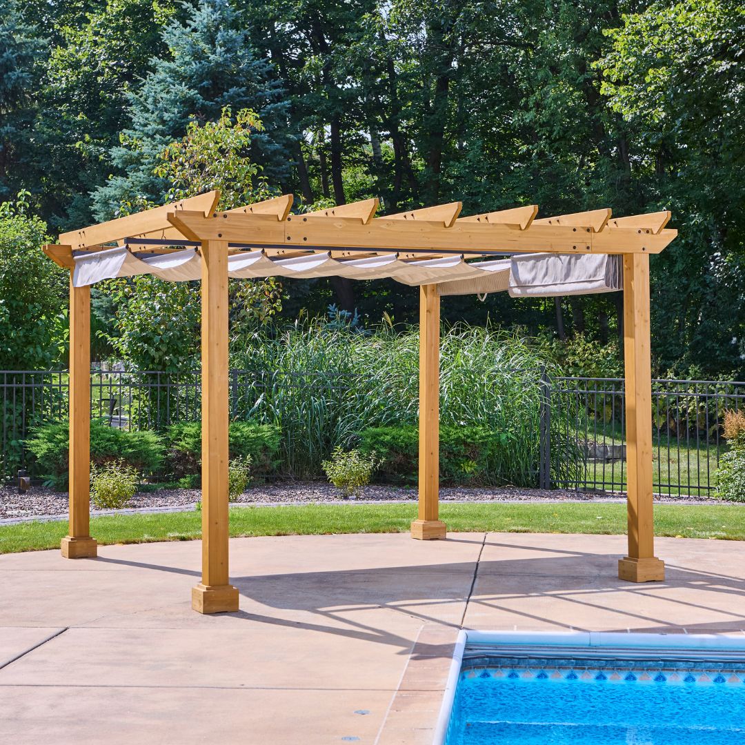 Shade N' Shelters 11' x 11' Cedar Wood Pergola with Adjustable Canopy