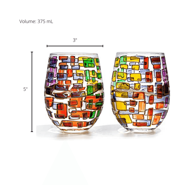 The Wine Savant Renaissance Stained Glass Windows, Artisanal Hand Painted Glassware Gift Idea Her, Him, Birthday, Mom, Housewarming, Gifts Ideas for Women & Men Art Deco (Stemless Wine Glasses)