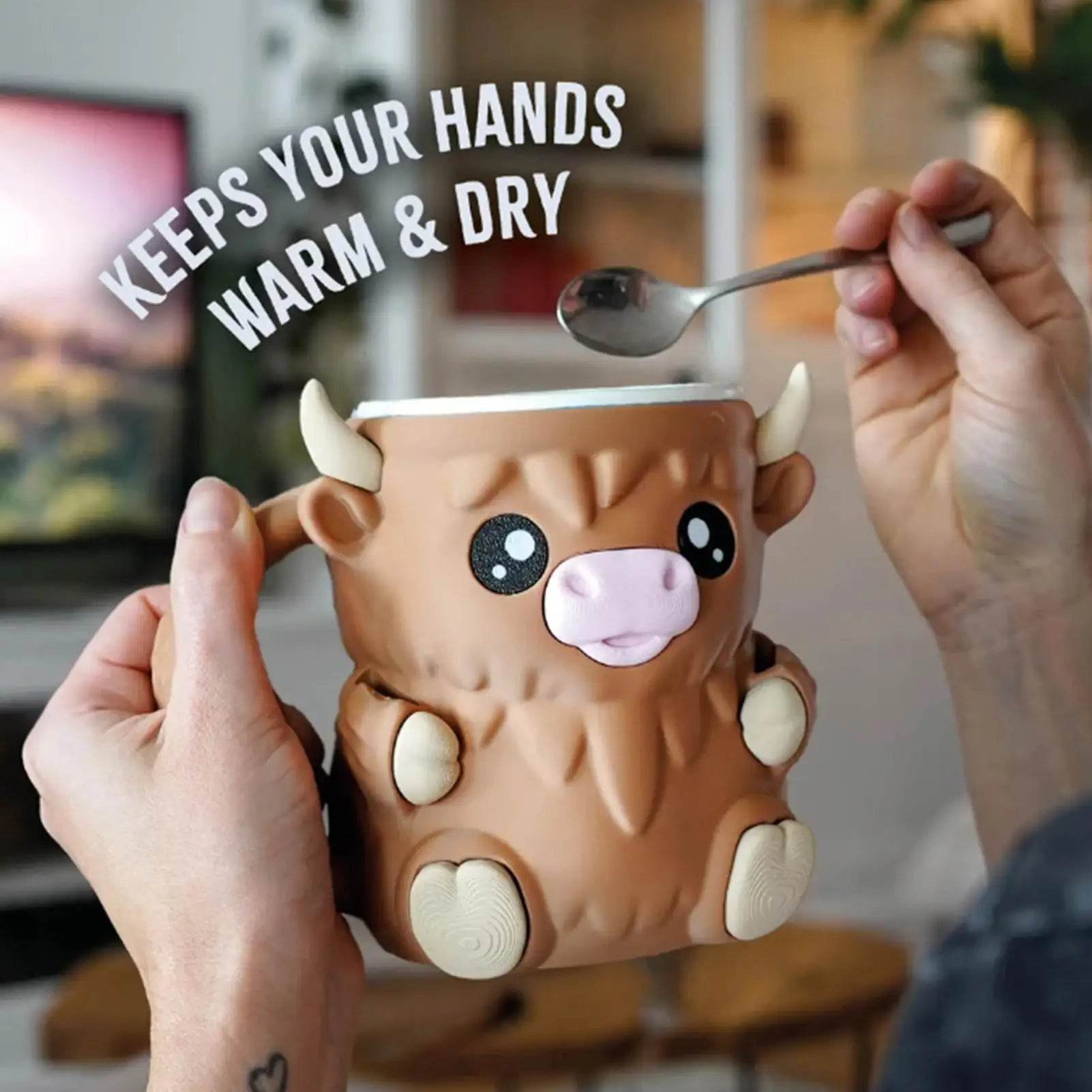 Ice Cream Pint Holder – Highland Cow Dessert Tub with Antifreeze Handle for Yogurt, Mixes & Kids Treats