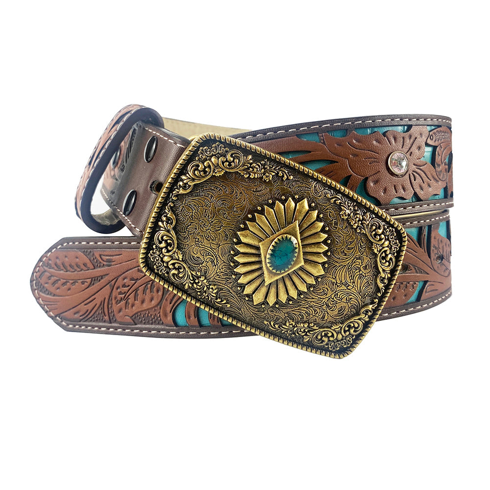 TOPACC Western Turquoise Belts - Square Turquoise Belt Buckle Copper/Bronze