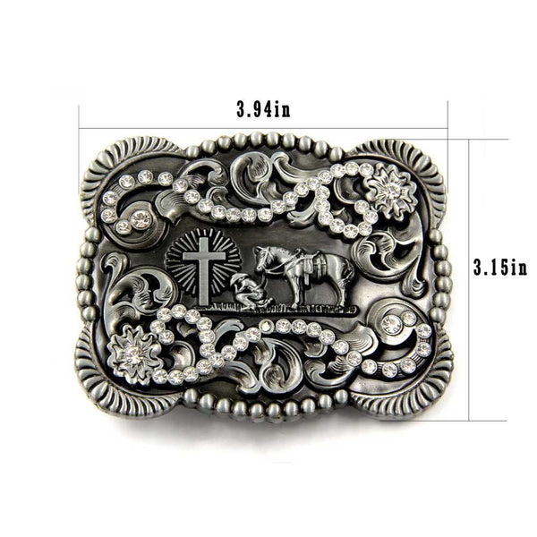 TOPACC 3D Rectangle Western Cowboy Horse Prayer Cross Belt Buckle Black Gold/Bronze - Gifts for You 'n Me