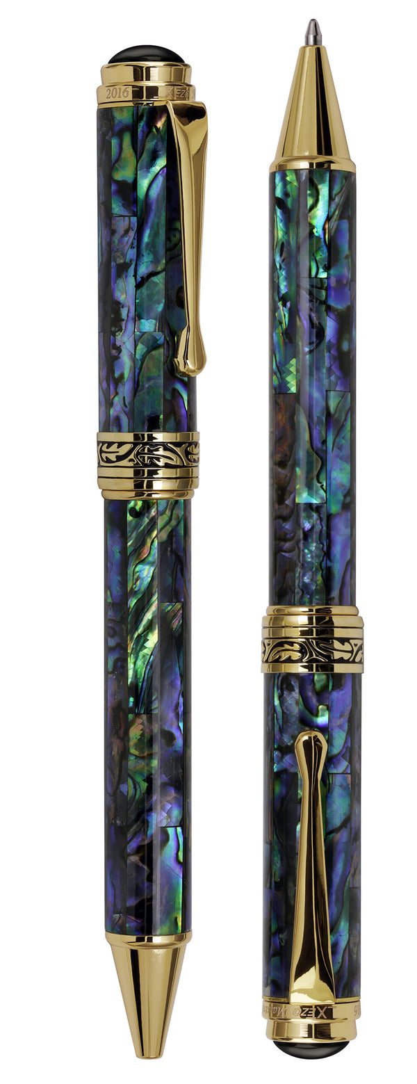 Maestro® Paua Abalone Sea Shell Fountain Pen (Fine Nib) and Ballpoint Pen Set - 18K Gold Plated