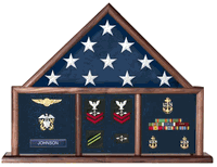 Military 3 Bay Mantle Military Shadow Box Holds up to 5 ft x 9.5 ft flag