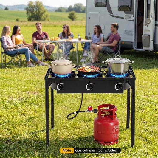 3 Burner Propane Stove 240000 BTU with Adjustable Regulator & Hose for Camping BBQ-Black