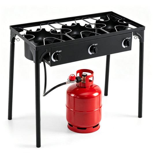 3 Burner Propane Stove 240000 BTU with Adjustable Regulator & Hose for Camping BBQ-Black
