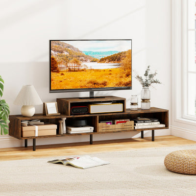 3 Cubby TV Stand for TVs up to 70 Inch with Open Storage Compartments-Rustic Brown