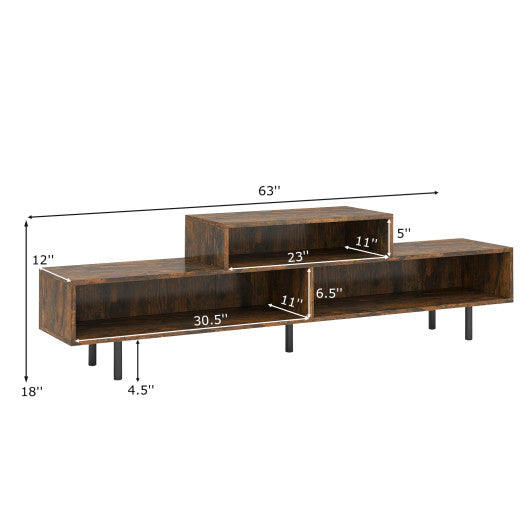 3 Cubby TV Stand for TVs up to 70 Inch with Open Storage Compartments-Rustic Brown
