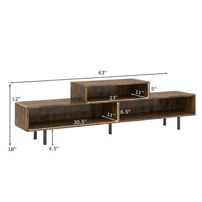 3 Cubby TV Stand for TVs up to 70 Inch with Open Storage Compartments-Rustic Brown