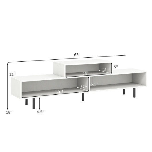 3 Cubby TV Stand for TVs up to 70 Inch with Open Storage Compartments-White